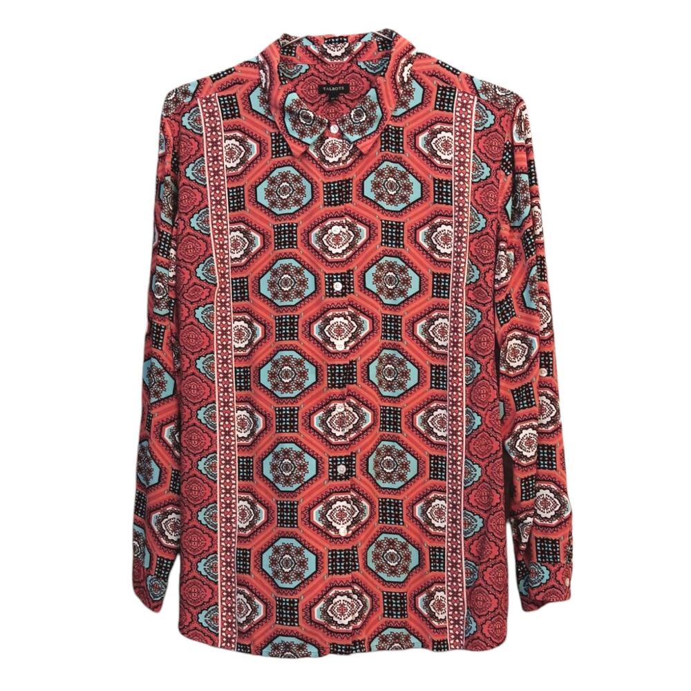 TALBOTS Bright Colorful Blouse Top XL Event Office Career Vacation Western